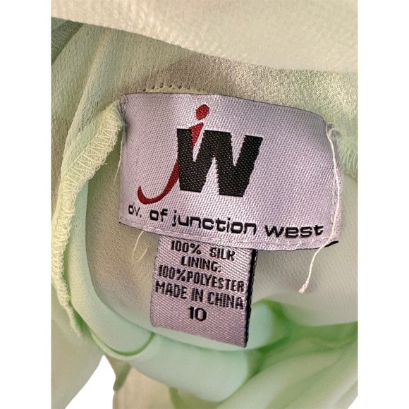 Junction West 100% Silk Cowl Neck Tiered Ruffle Midi Dress Green SZ 10 Fairy - Picture 7 of 7
